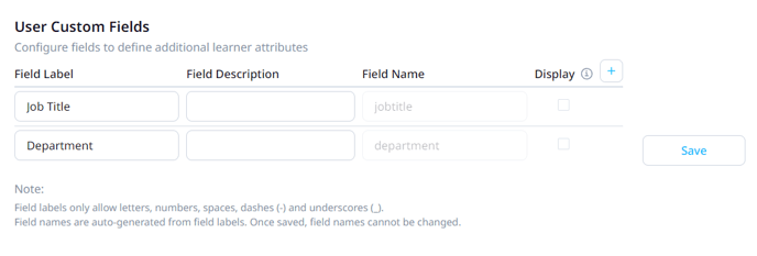 Creating User Custom Fields