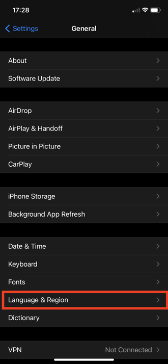 Changing the language on your device